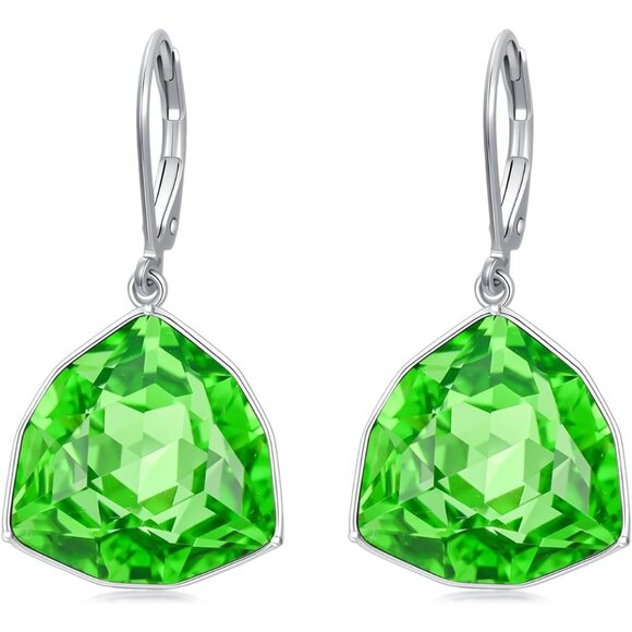 Sterling Silver Peridot Simple Geometric Birthstone Dangle Drop Earring Jewelry - Picture 1 of 5